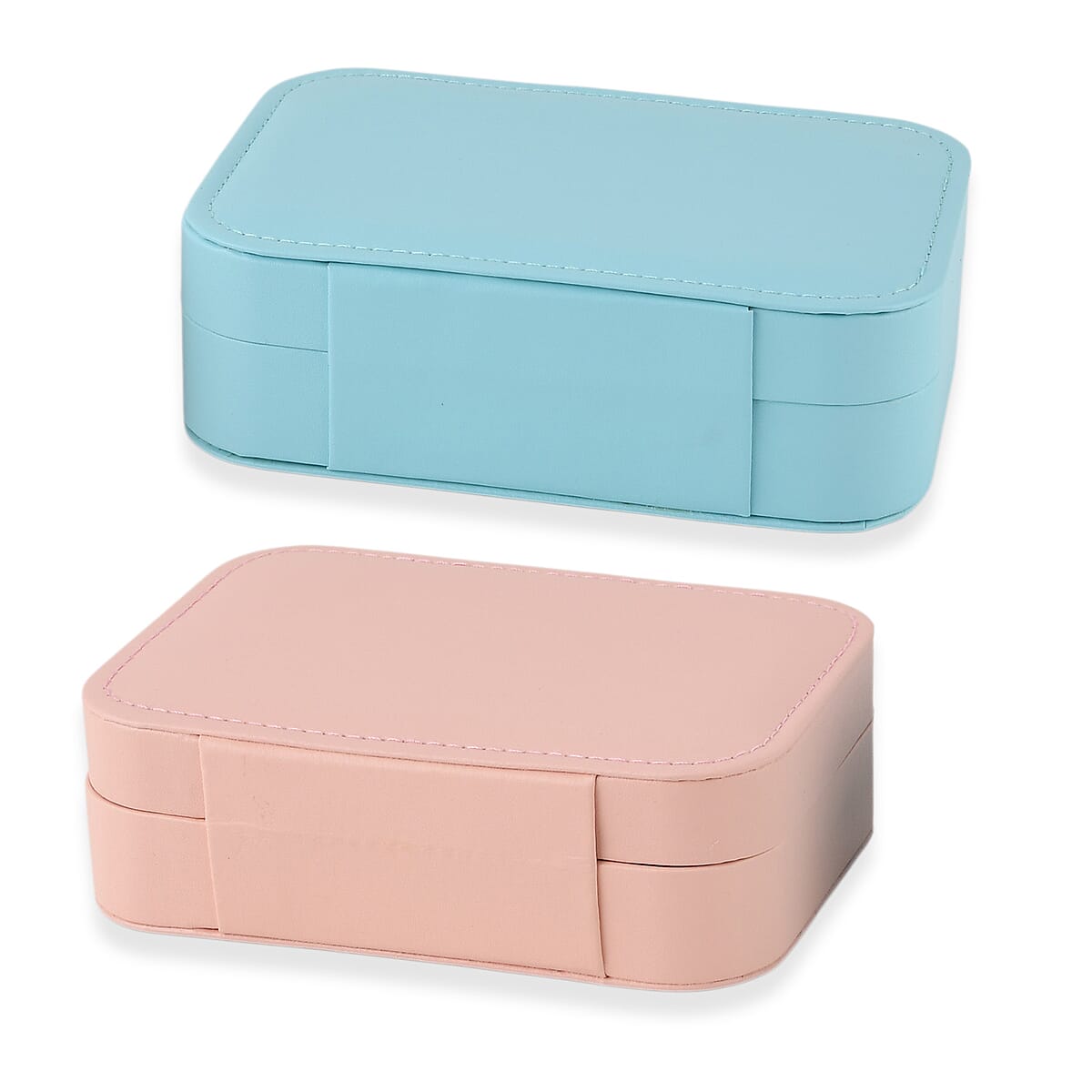 Livmore Pink and Sky Blue Faux Leather Set of 2 Jewelry Organizer with Button Closure image number 5