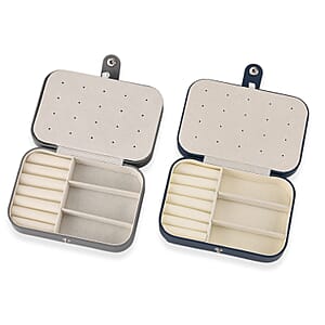 Livmore Gray and Dark Blue Faux Leather Set of 2 Jewelry Organizer with Button Closure