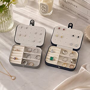 Livmore Gray and Dark Blue Faux Leather Set of 2 Jewelry Organizer with Button Closure