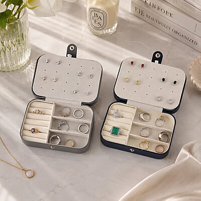 Livmore Gray and Dark Blue Faux Leather Set of 2 Jewelry Organizer with Button Closure