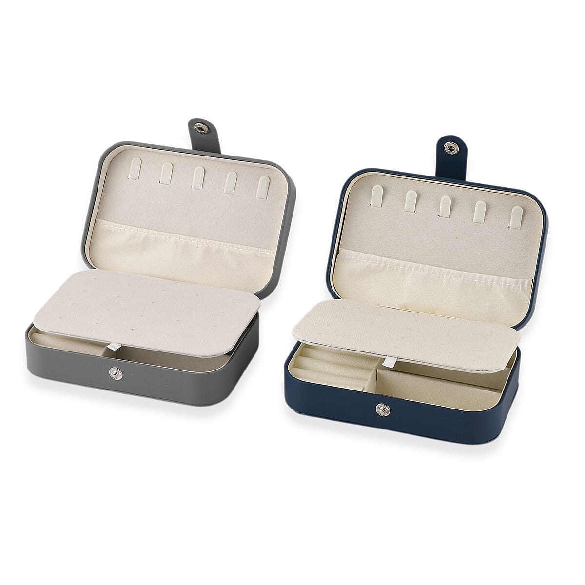 Livmore Gray and Dark Blue Faux Leather Set of 2 Jewelry Organizer with Button Closure image number 2