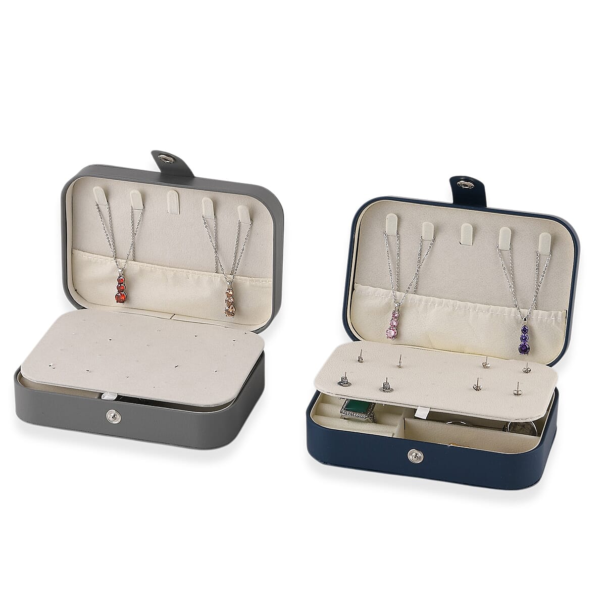 Livmore Gray and Dark Blue Faux Leather Set of 2 Jewelry Organizer with Button Closure image number 3