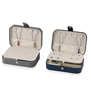 Livmore Gray and Dark Blue Faux Leather Set of 2 Jewelry Organizer with Button Closure