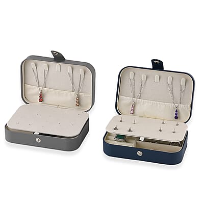 Livmore Gray and Dark Blue Faux Leather Set of 2 Jewelry Organizer with Button Closure