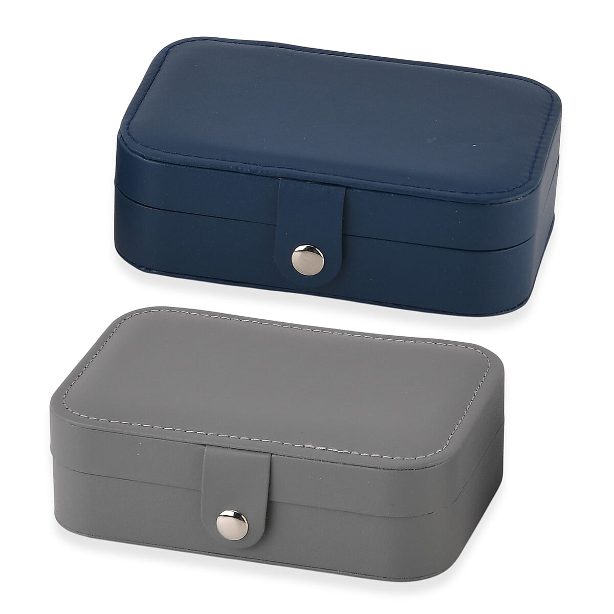 Livmore Gray and Dark Blue Faux Leather Set of 2 Jewelry Organizer with Button Closure image number 4