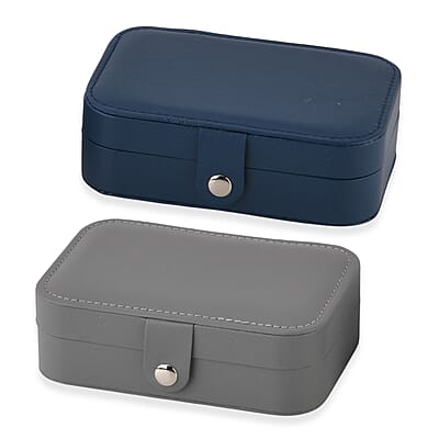 Livmore Gray and Dark Blue Faux Leather Set of 2 Jewelry Organizer with Button Closure