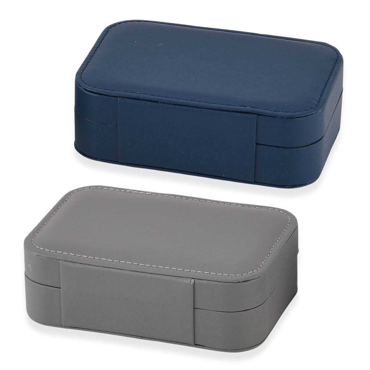 Livmore Gray and Dark Blue Faux Leather Set of 2 Jewelry Organizer with Button Closure image number 5