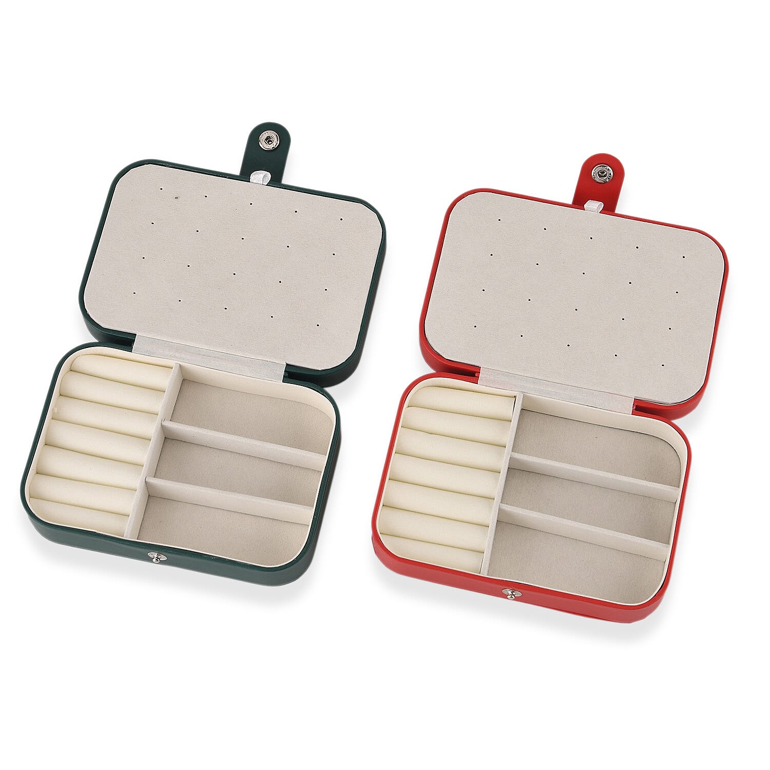 Livmore Red and Dark Green Faux Leather Set of 2 Jewelry Organizer with Button Closure