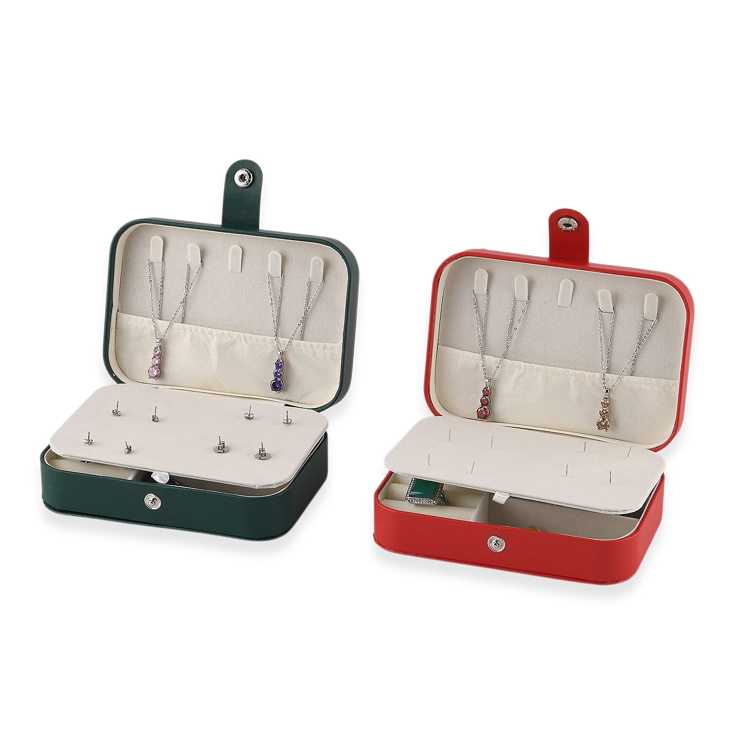 Livmore Red and Dark Green Faux Leather Set of 2 Jewelry Organizer with Button Closure