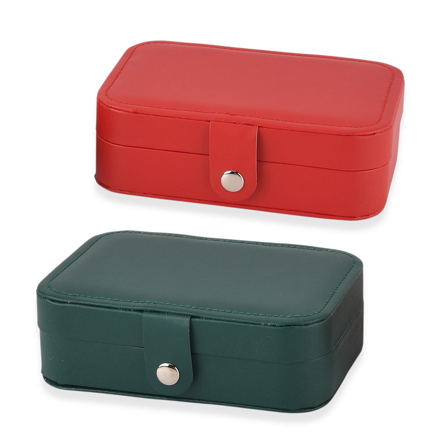 Livmore Red and Dark Green Faux Leather Set of 2 Jewelry Organizer with Button Closure