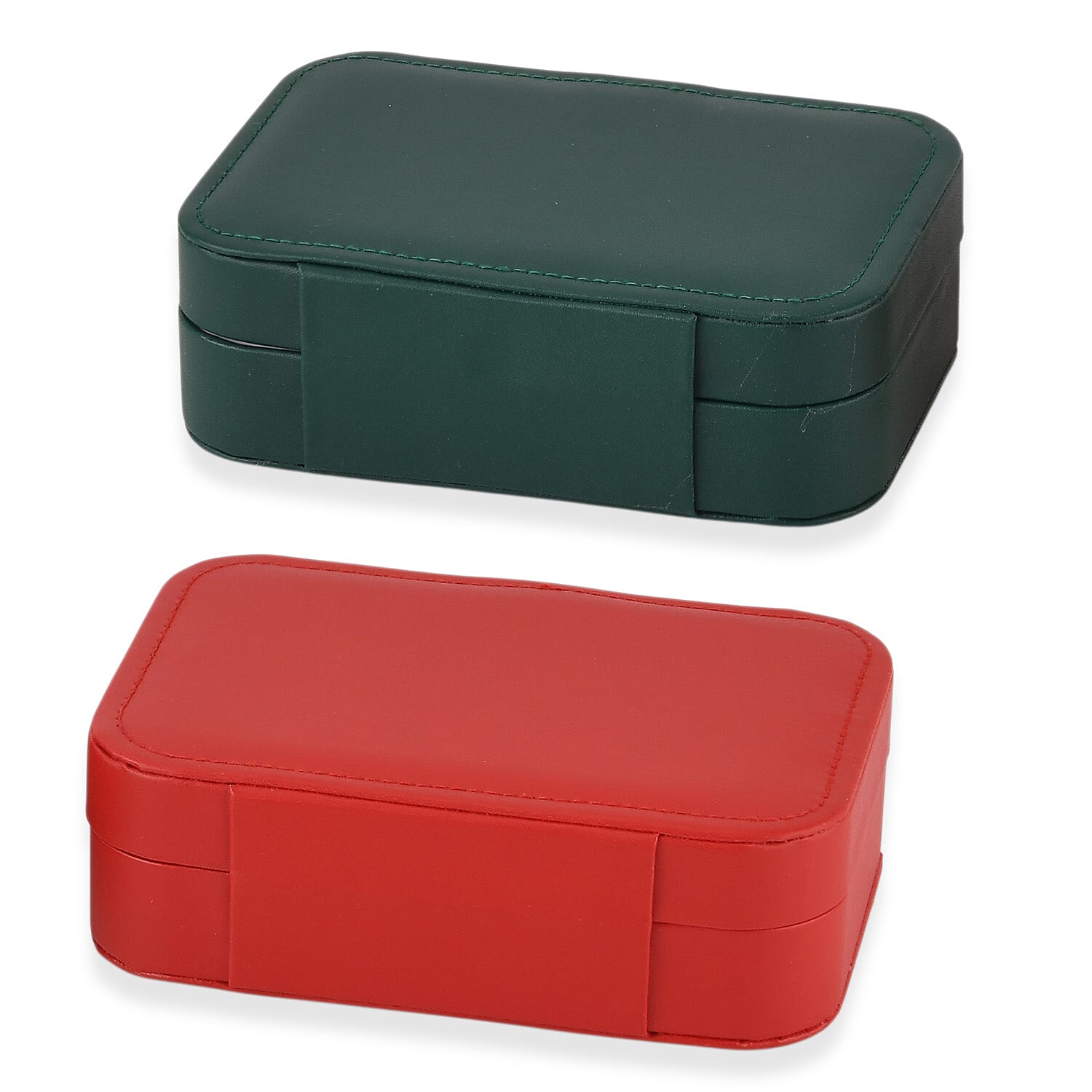 Livmore Red and Dark Green Faux Leather Set of 2 Jewelry Organizer with Button Closure