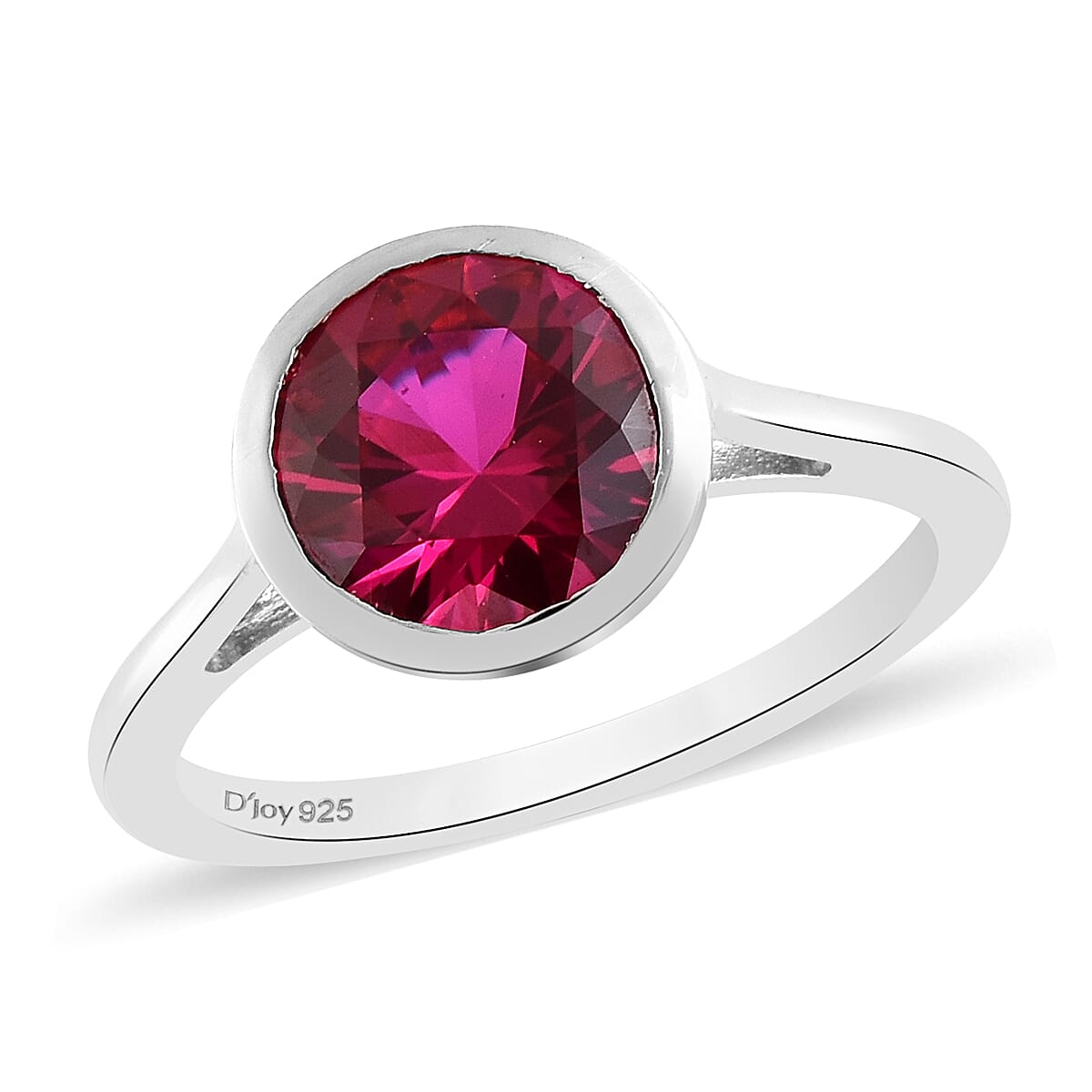 D'Joy Simulated Ruby Color Diamond Ring in Platinum Over Sterling Silver (Size 5.0)