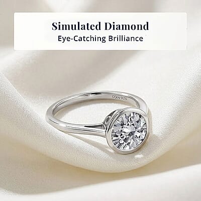 D'Joy Simulated Ruby Color Diamond Ring in Platinum Over Sterling Silver (Size 5.0)