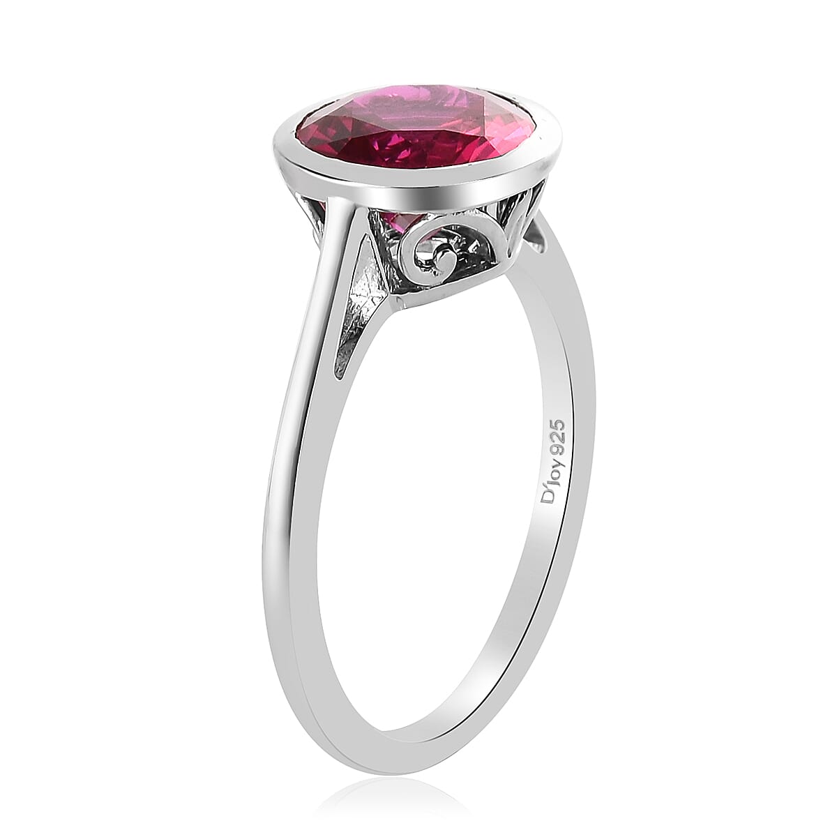 D'Joy Simulated Ruby Color Diamond Ring in Platinum Over Sterling Silver (Size 5.0)