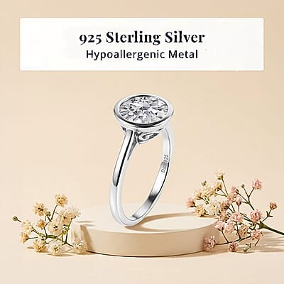D'Joy Simulated Ruby Color Diamond Ring in Platinum Over Sterling Silver (Size 5.0)