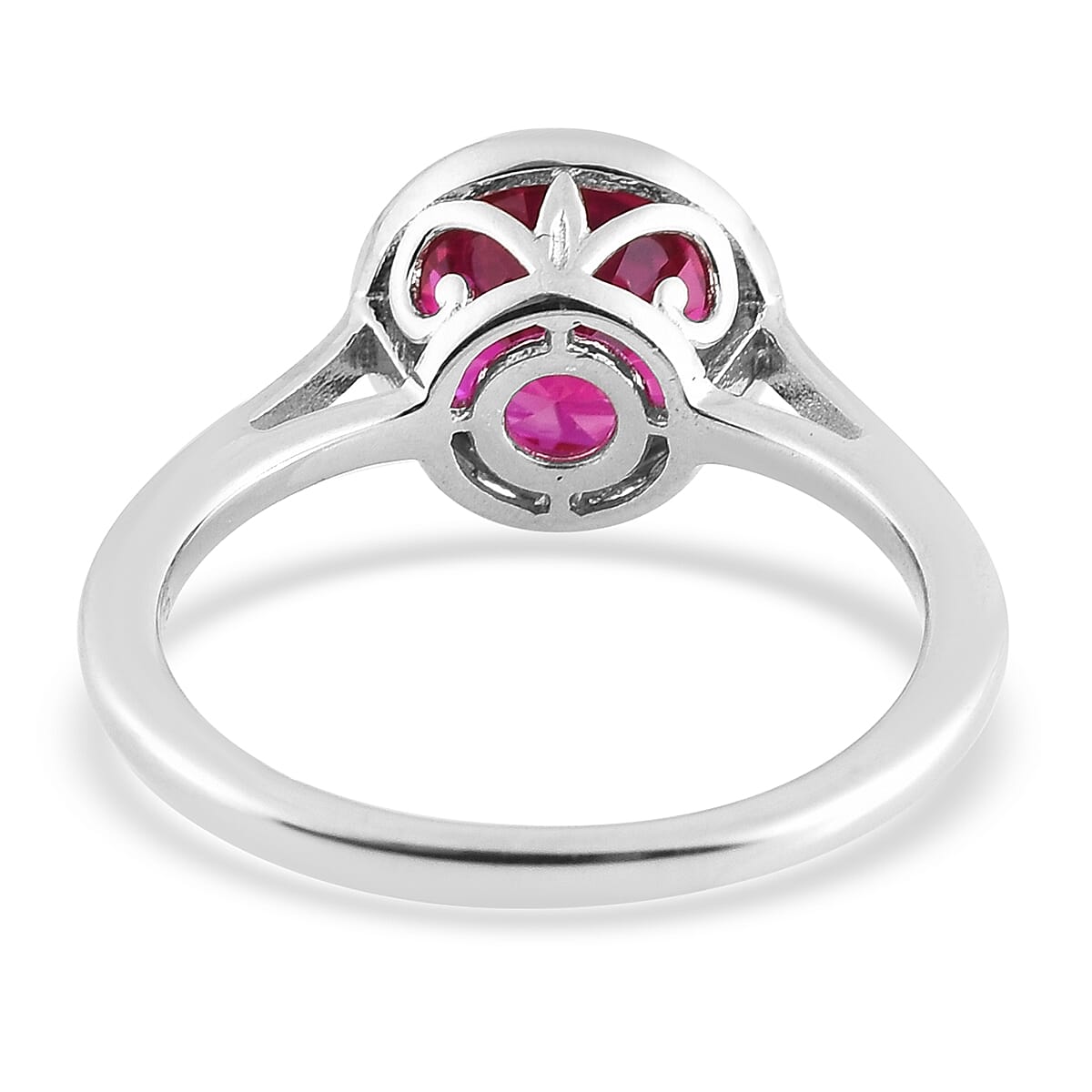 D'Joy Simulated Ruby Color Diamond Ring in Platinum Over Sterling Silver (Size 5.0)
