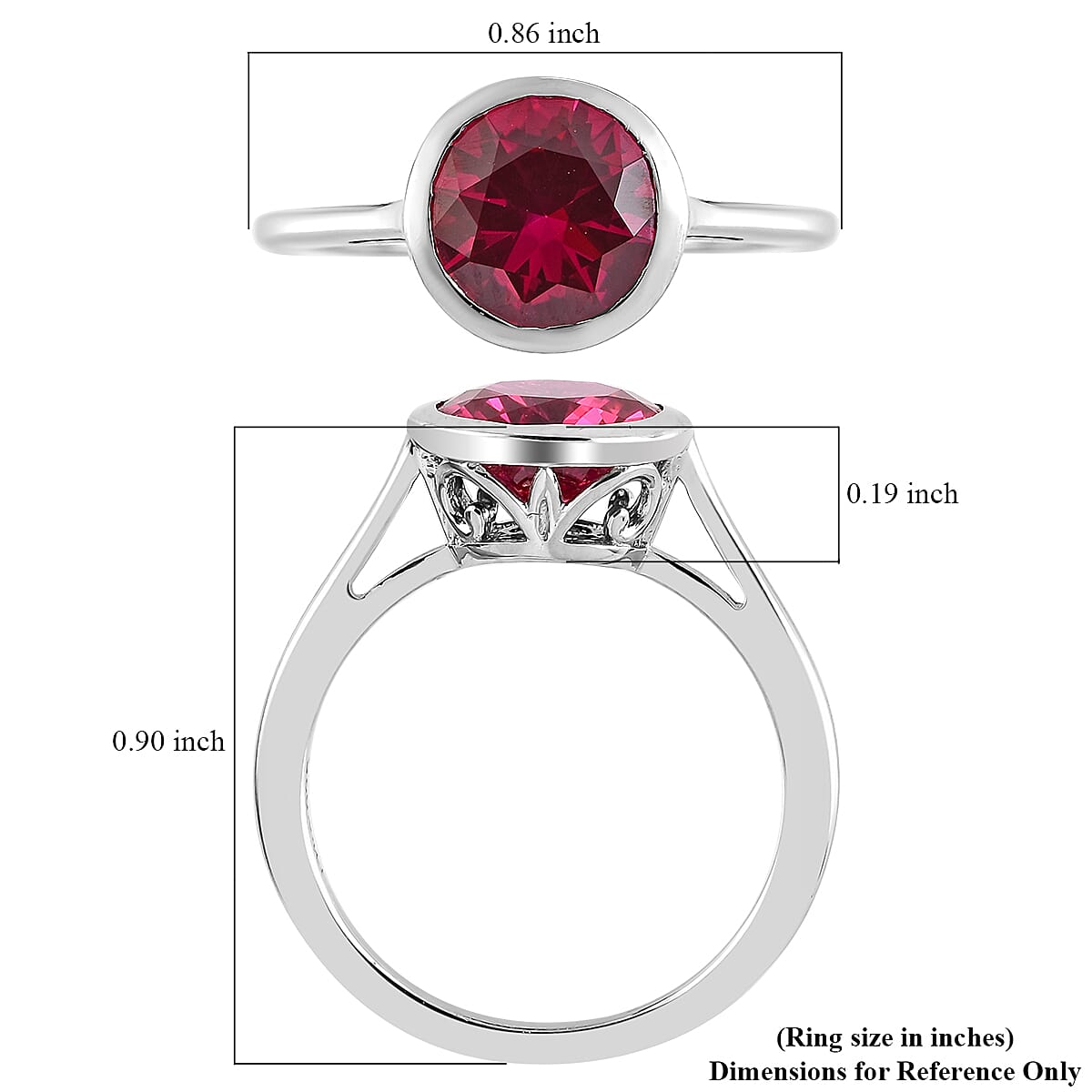 D'Joy Simulated Ruby Color Diamond Ring in Platinum Over Sterling Silver (Size 5.0)