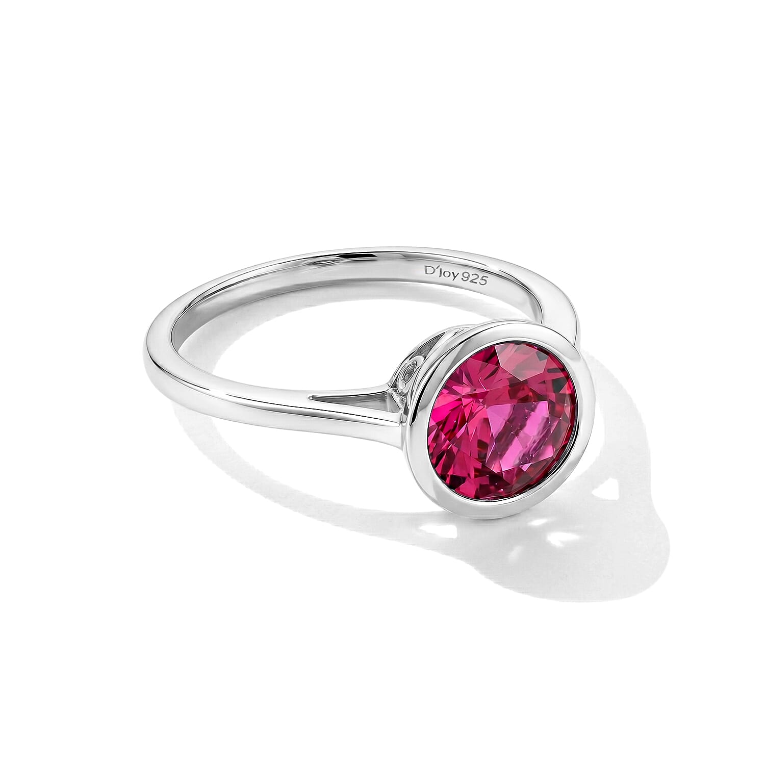 D'Joy Simulated Ruby Color Diamond Ring in Platinum Over Sterling Silver (Size 6.5)
