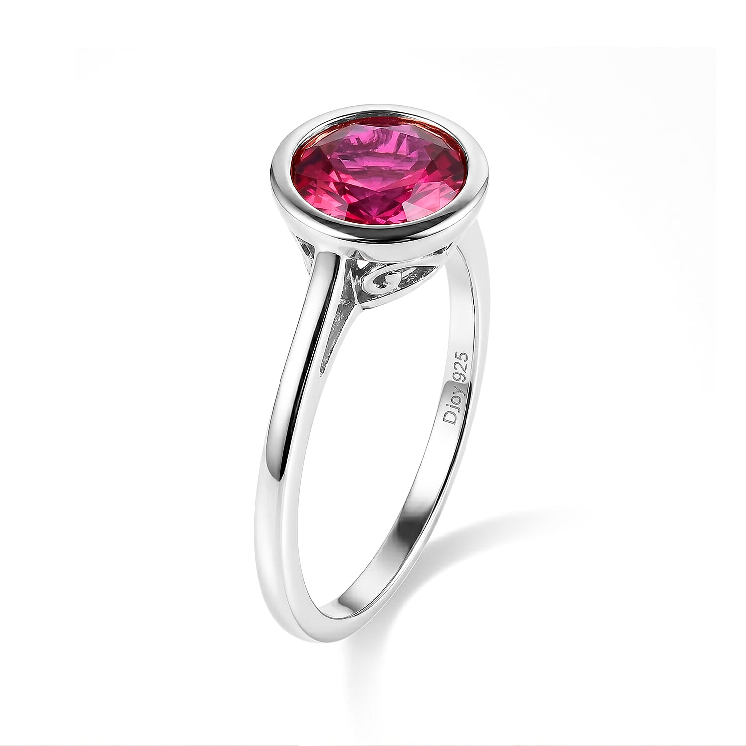D'Joy Simulated Ruby Color Diamond Ring in Platinum Over Sterling Silver (Size 6.5)