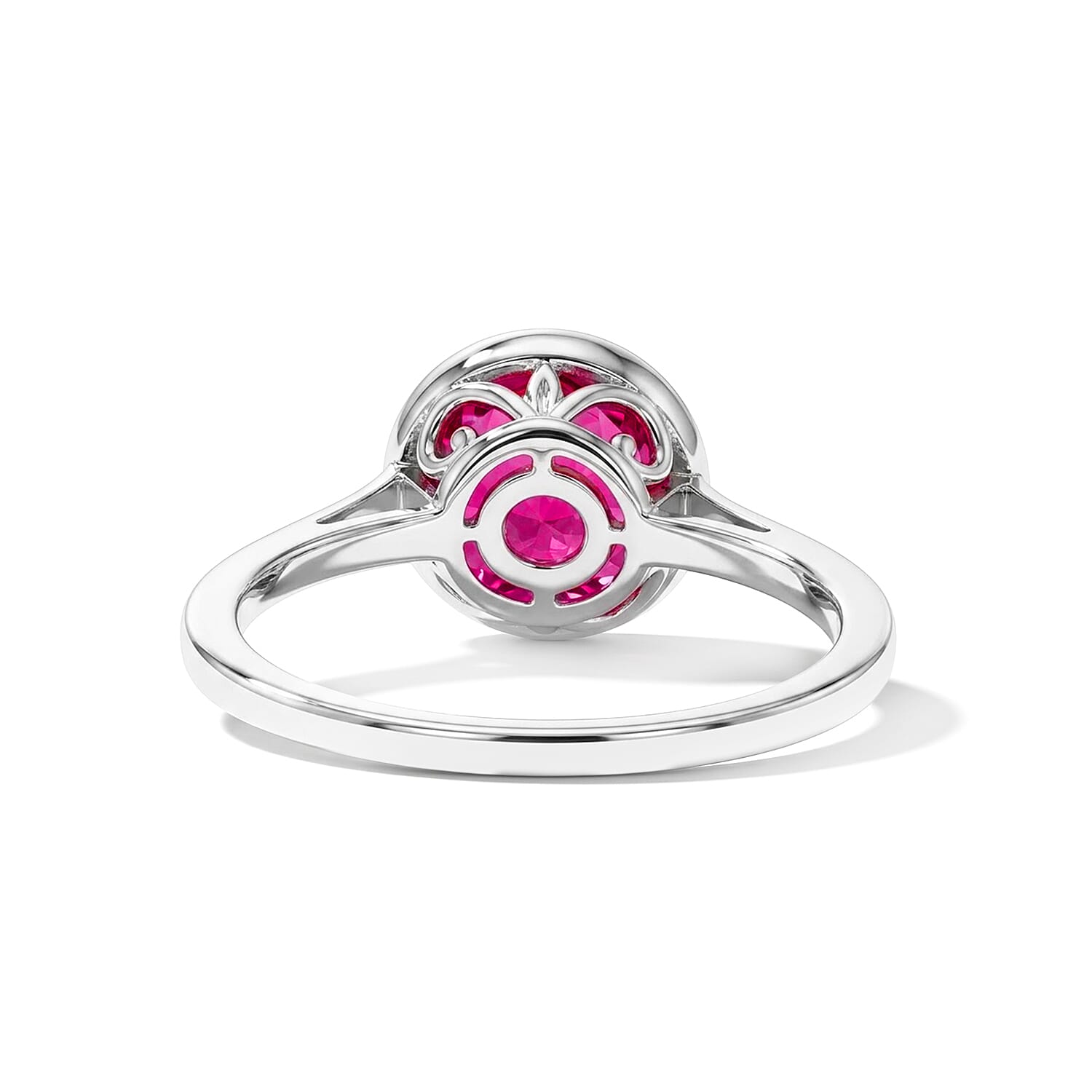 D'Joy Simulated Ruby Color Diamond Ring in Platinum Over Sterling Silver (Size 6.5)