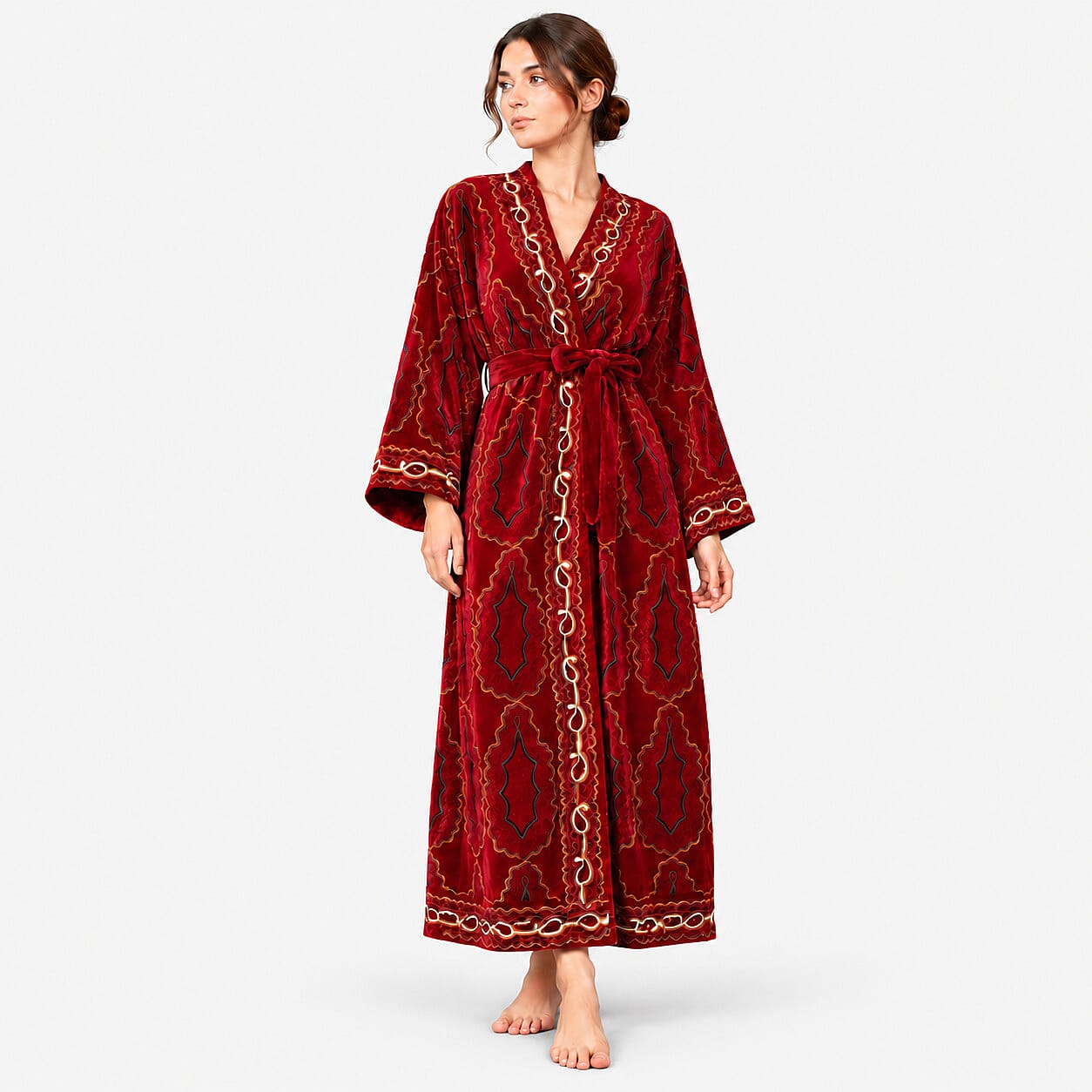 La Marey Red Signature Velvet Duster Robe - One Size Fits Most