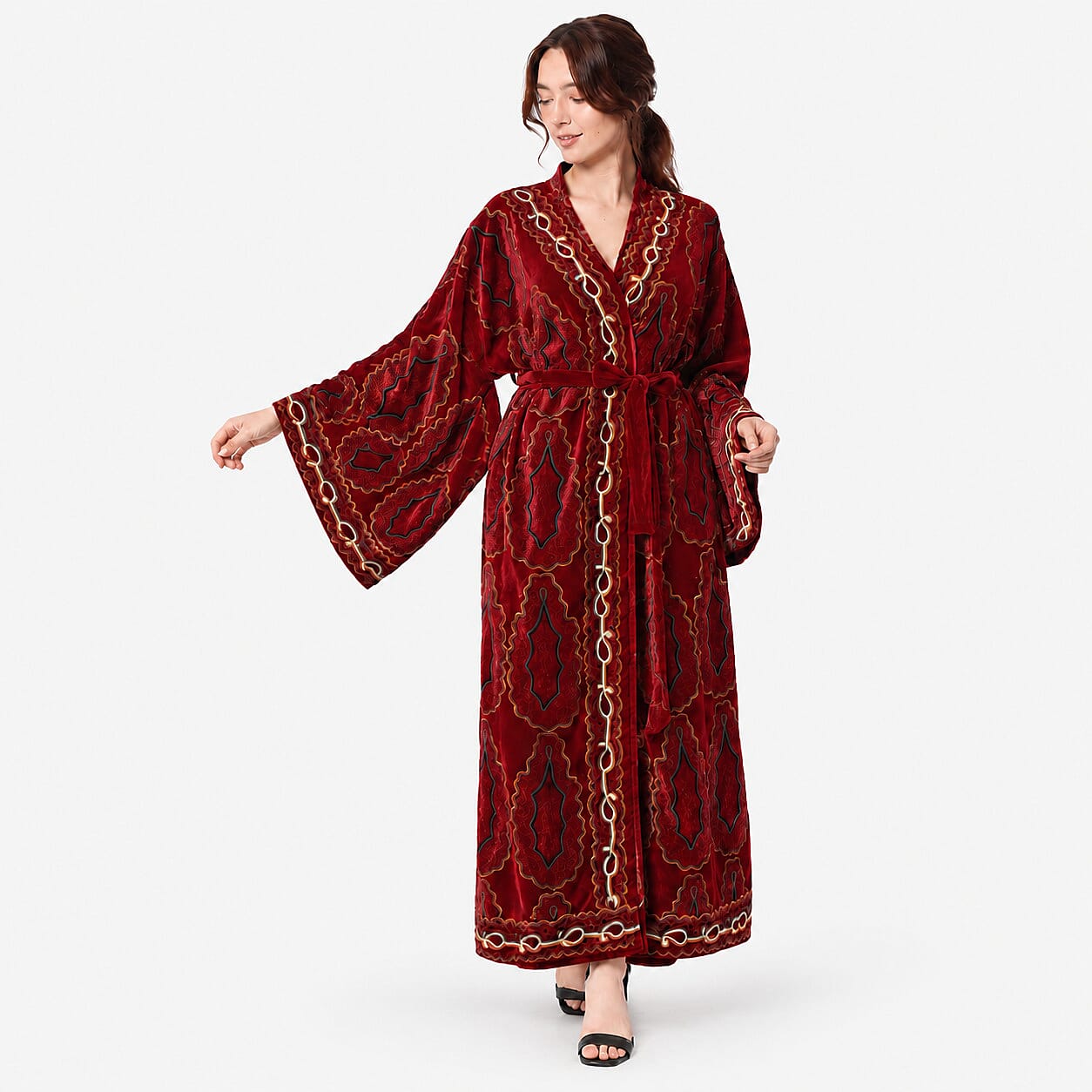 La Marey Red Signature Velvet Duster Robe - One Size Fits Most