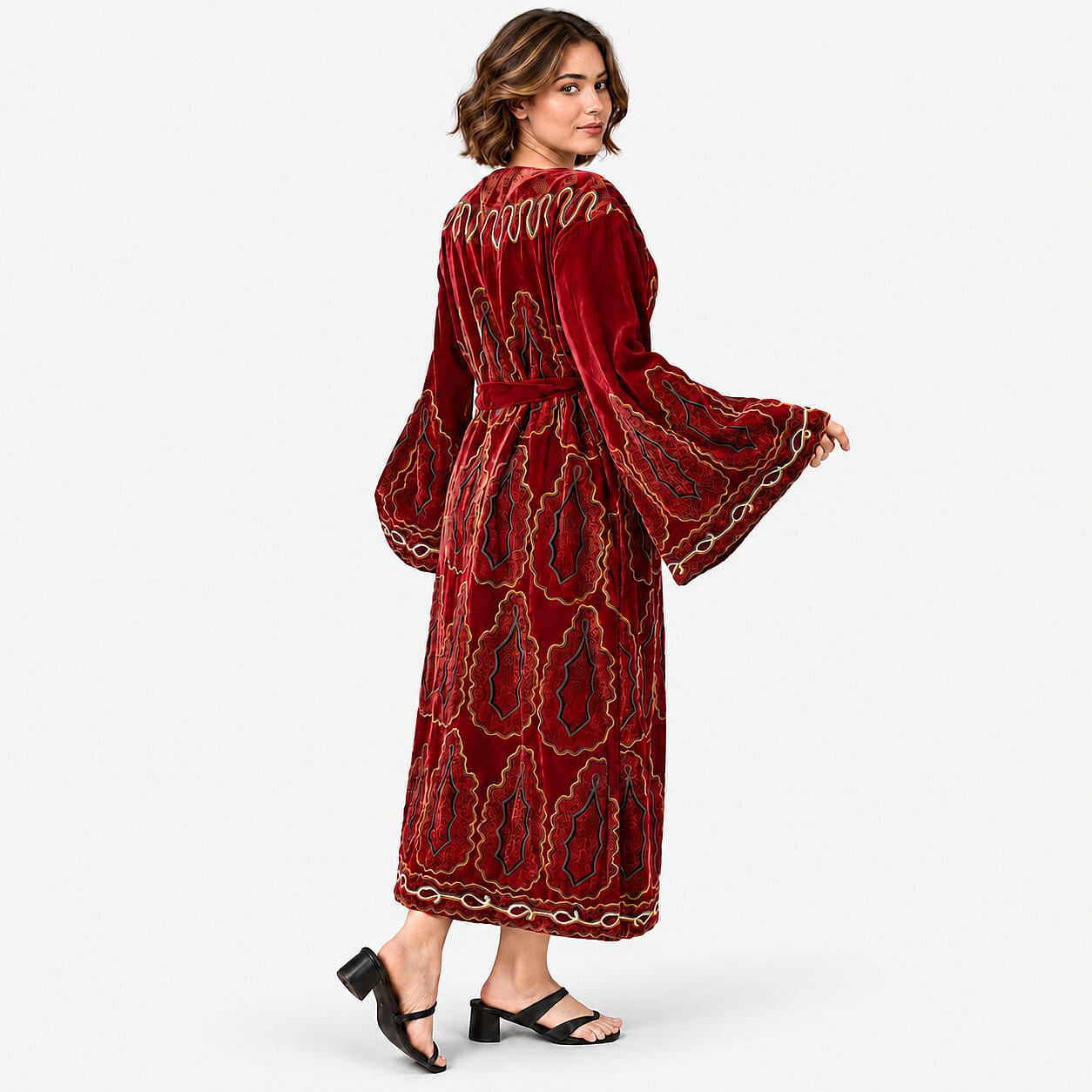La Marey Red Signature Velvet Duster Robe - One Size Fits Most