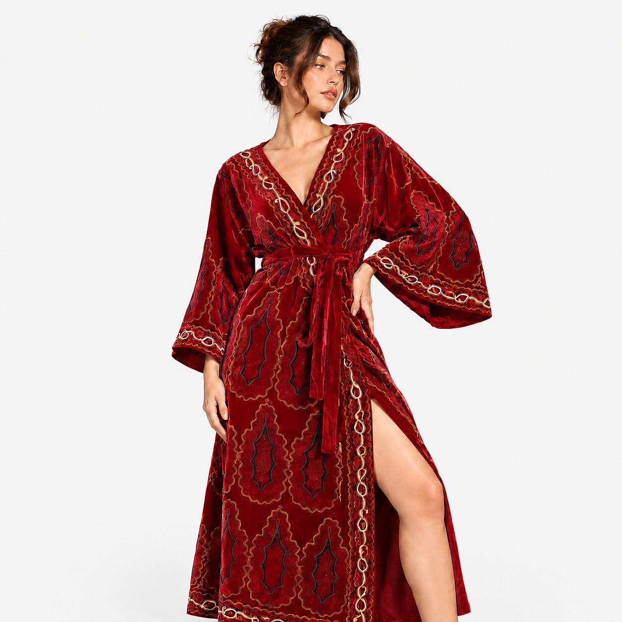 La Marey Red Signature Velvet Duster Robe - One Size Fits Most