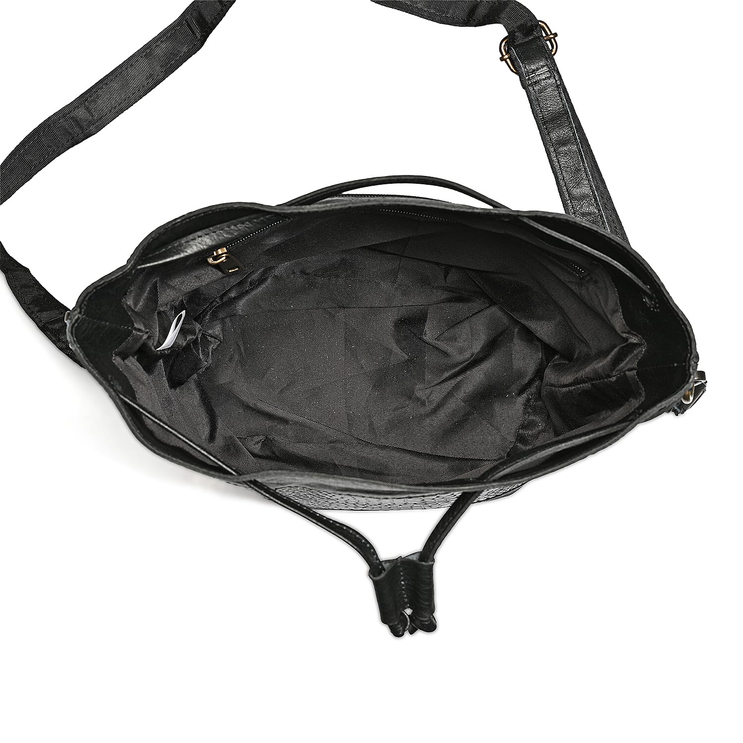 La Marey Black Genuine Leather Croco Embossed Crossbody Bag