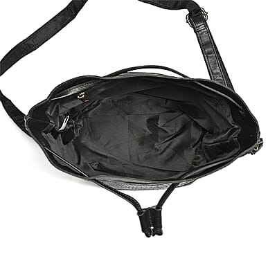La Marey Black Genuine Leather Croco Embossed Crossbody Bag