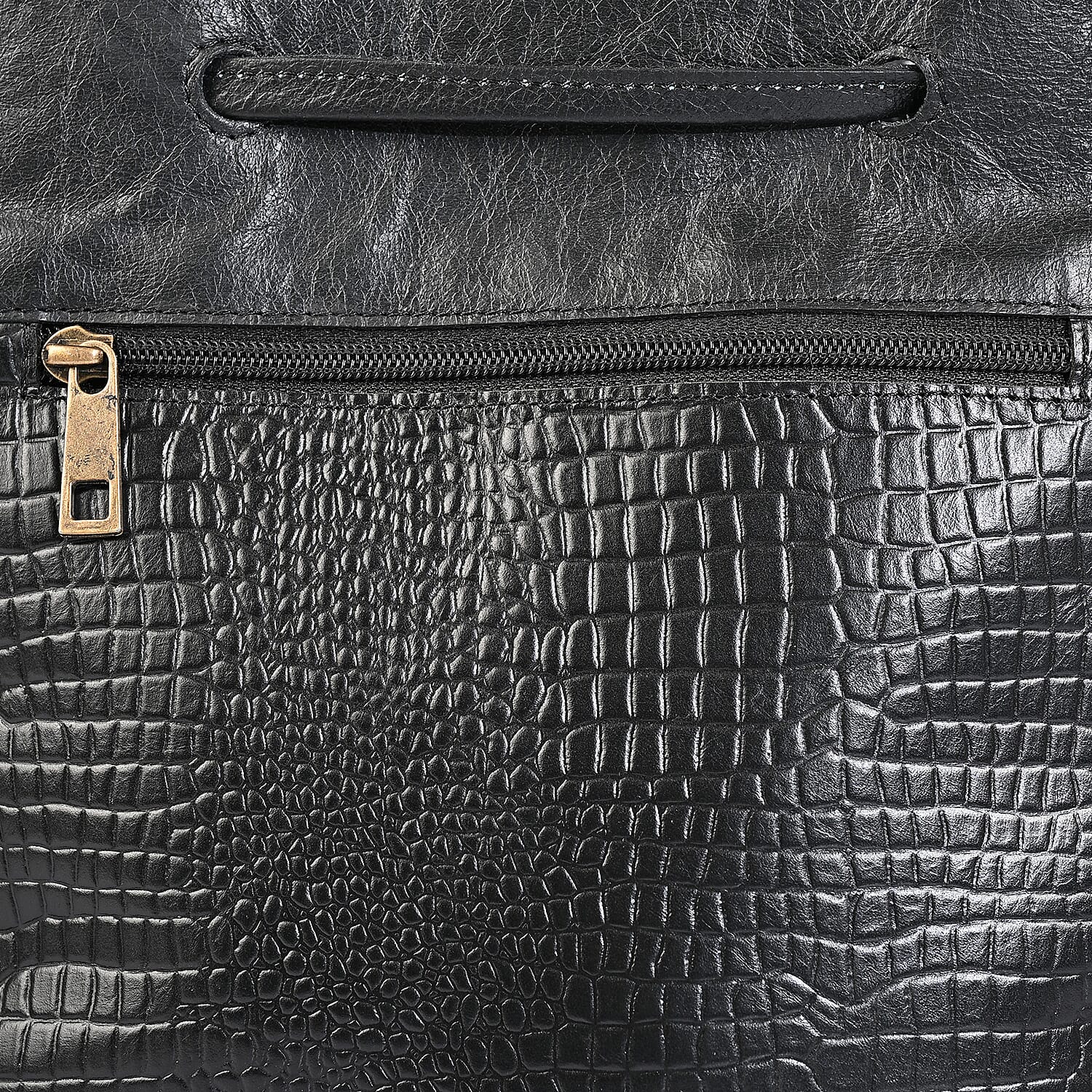 La Marey Black Genuine Leather Croco Embossed Crossbody Bag