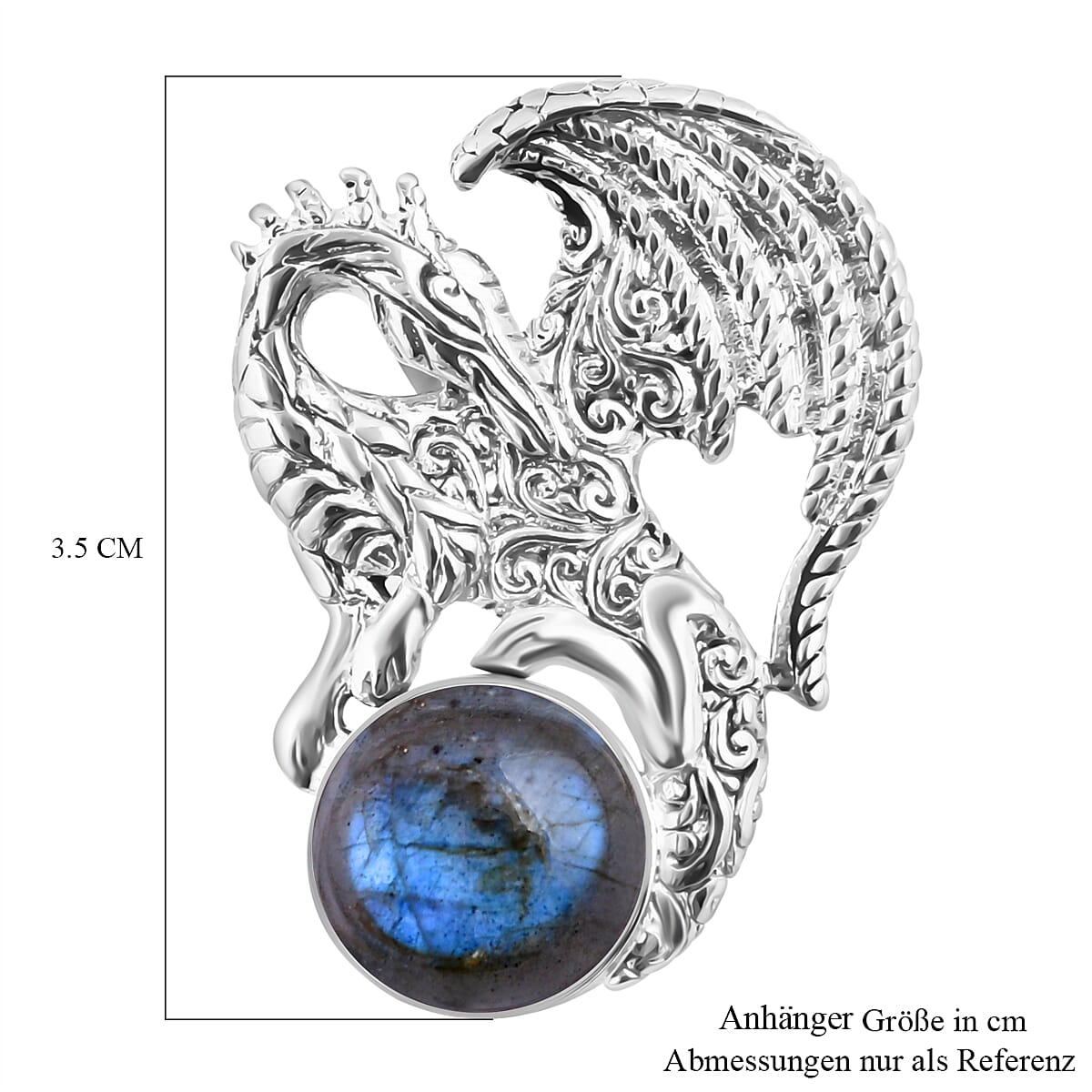 Bali Legacy Malagasy Labradorite 7.30 ctw Dragon Pendant in Sterling Silver
