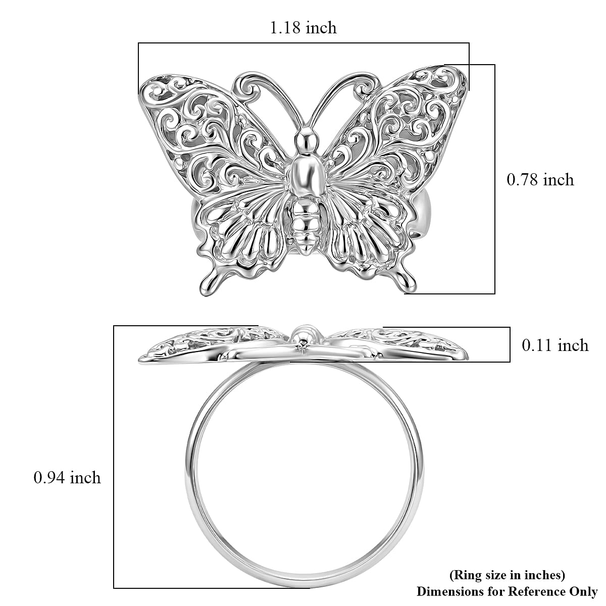 Bali Legacy Butterfly Ring in Sterling Silver (Size 7.0) 6.60 Grams