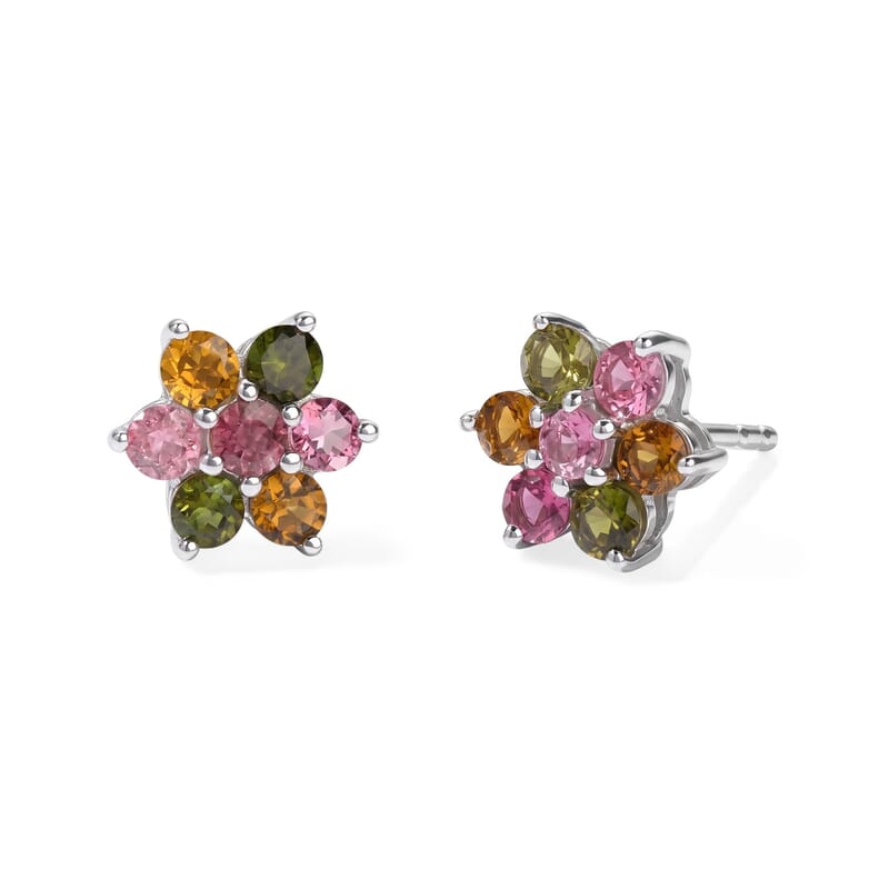 EverTrue Premium Multi-Tourmaline 1.00 ctw Earrings in Platinum Bond