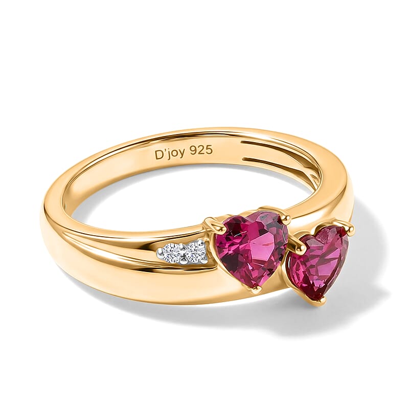 D'Joy Simulated White and Ruby Diamond Ring in 14K Yellow Gold Over Sterling Silver (Size 6.5)