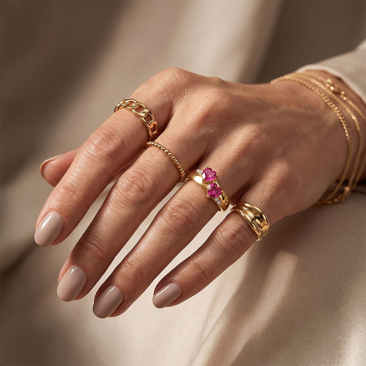 D'Joy Simulated White and Ruby Diamond Ring in 14K Yellow Gold Over Sterling Silver (Size 6.5)