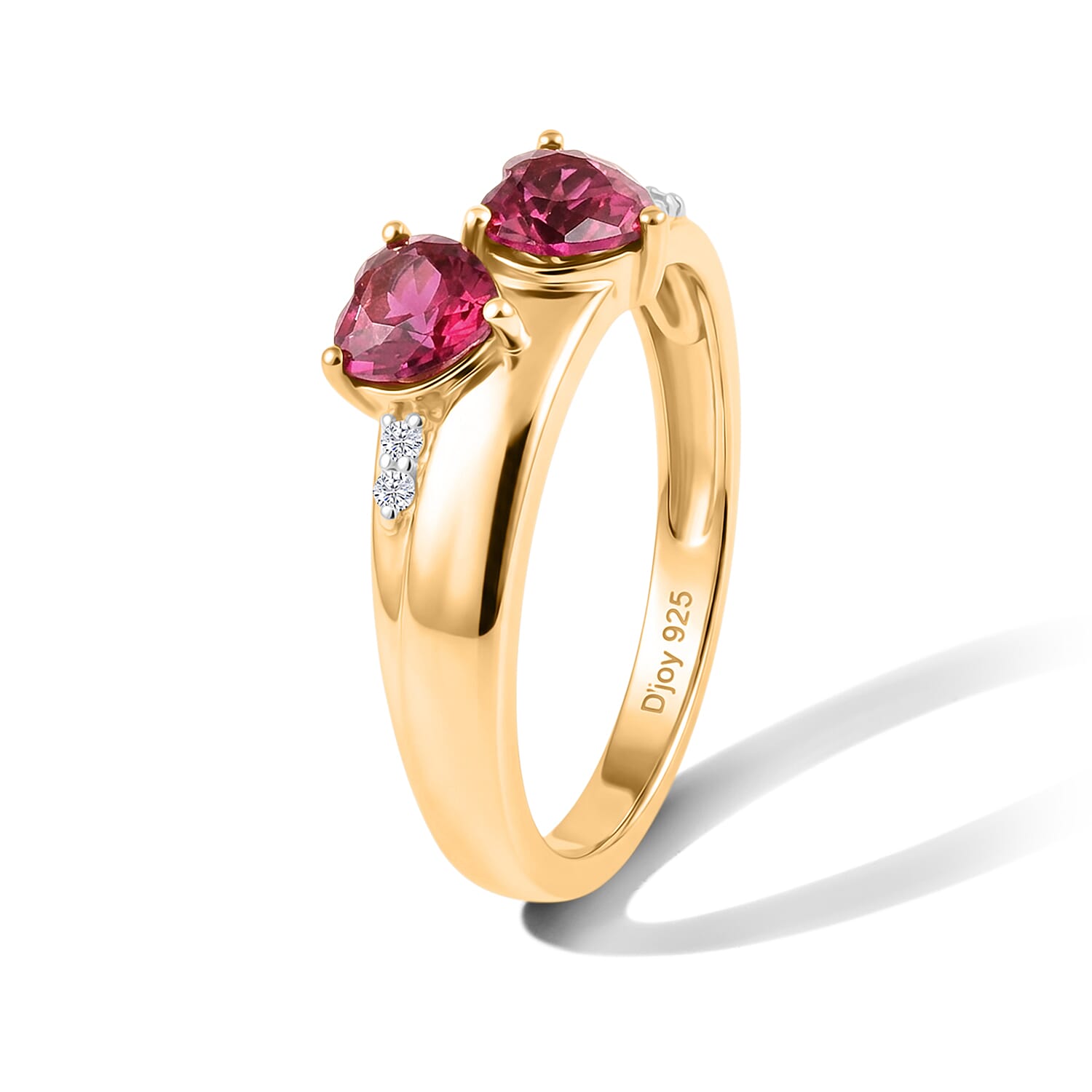 D'Joy Simulated White and Ruby Diamond Ring in 14K Yellow Gold Over Sterling Silver (Size 6.5)