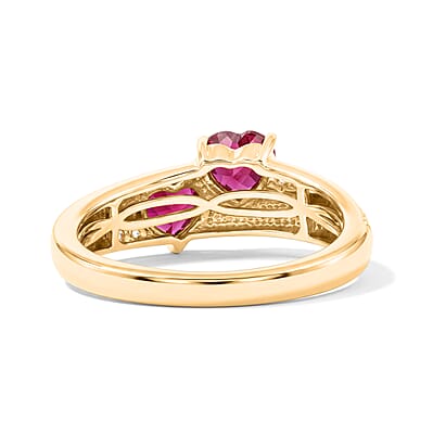 D'Joy Simulated White and Ruby Diamond Ring in 14K Yellow Gold Over Sterling Silver (Size 6.5)