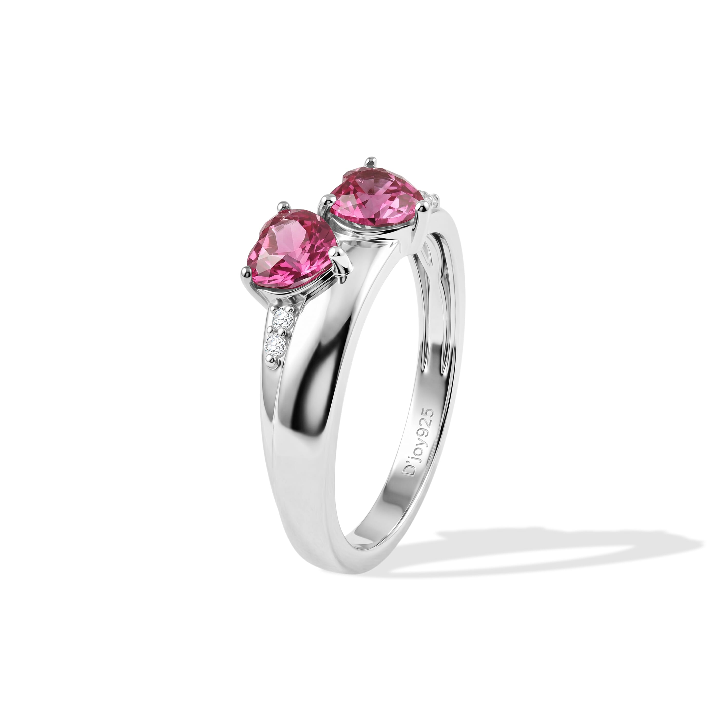 D'Joy Simulated Ruby Color Diamond and Simulated Diamond Ring in Platinum Over Sterling Silver (Size 5.0)