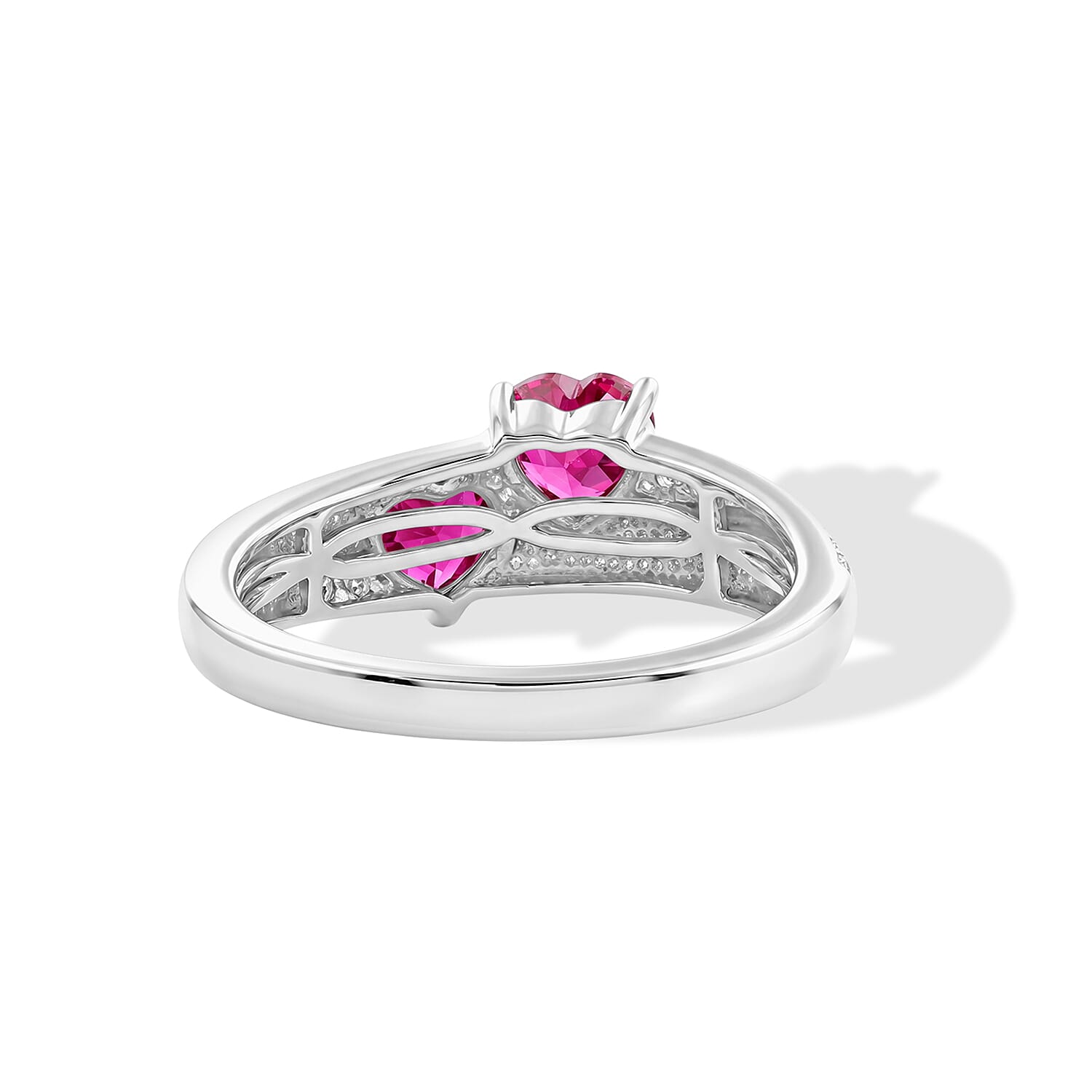 D'Joy Simulated Ruby Color Diamond and Simulated Diamond Ring in Platinum Over Sterling Silver (Size 5.0)