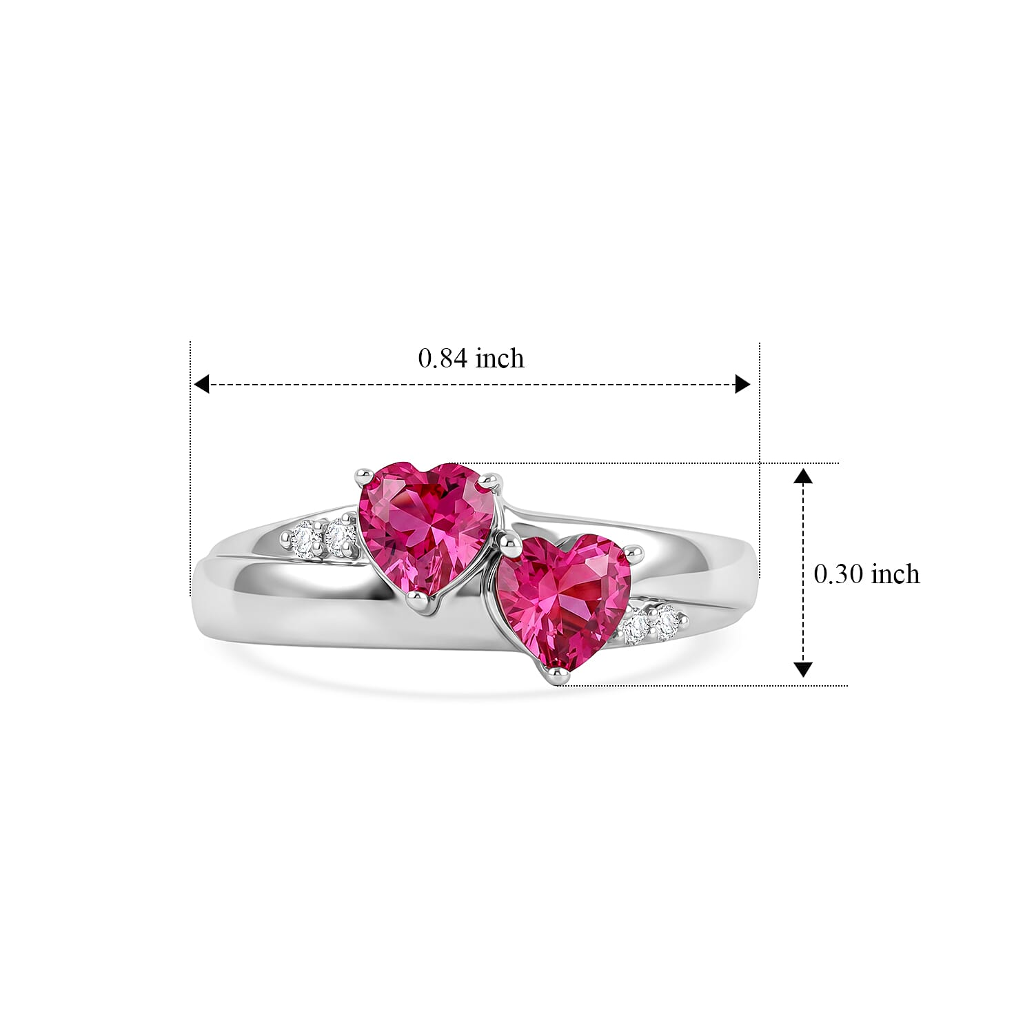 D'Joy Simulated Ruby Color Diamond and Simulated Diamond Ring in Platinum Over Sterling Silver (Size 5.0)