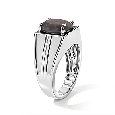 EverTrue Silver Sapphire 6.60 ctw Men's Ring in Platinum Bond (Size 9.0)