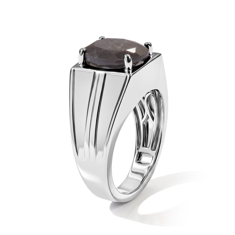 EverTrue Silver Sapphire 6.60 ctw Men's Ring in Platinum Bond (Size 9.0)
