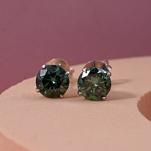 Luxuriant Lab Grown Green Diamond (IR) (SI) 1.50 ctw Classic Solitaire Stud Earrings in Rhodium Over Sterling Silver