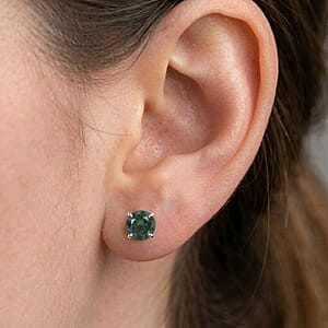 Luxuriant Lab Grown Green Diamond (IR) (SI) 1.50 ctw Classic Solitaire Stud Earrings in Rhodium Over Sterling Silver
