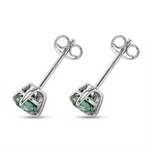 Luxuriant Lab Grown Green Diamond (IR) (SI) 1.50 ctw Classic Solitaire Stud Earrings in Rhodium Over Sterling Silver