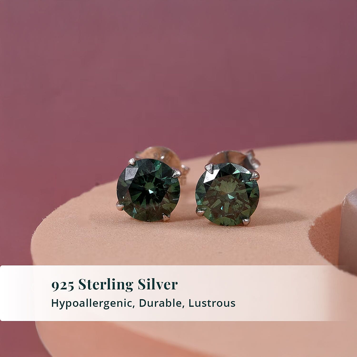 Luxuriant Lab Grown Green Diamond (IR) (SI) 1.50 ctw Classic Solitaire Stud Earrings in Rhodium Over Sterling Silver