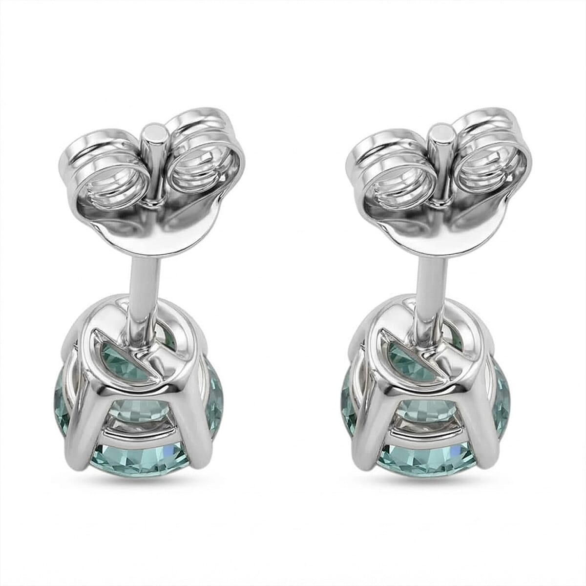 Luxuriant Lab Grown Green Diamond (IR) (SI) 1.50 ctw Classic Solitaire Stud Earrings in Rhodium Over Sterling Silver image number 4
