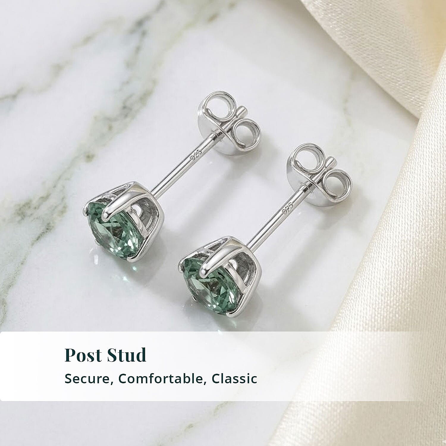 Luxuriant Lab Grown Green Diamond (IR) (SI) 1.50 ctw Classic Solitaire Stud Earrings in Rhodium Over Sterling Silver