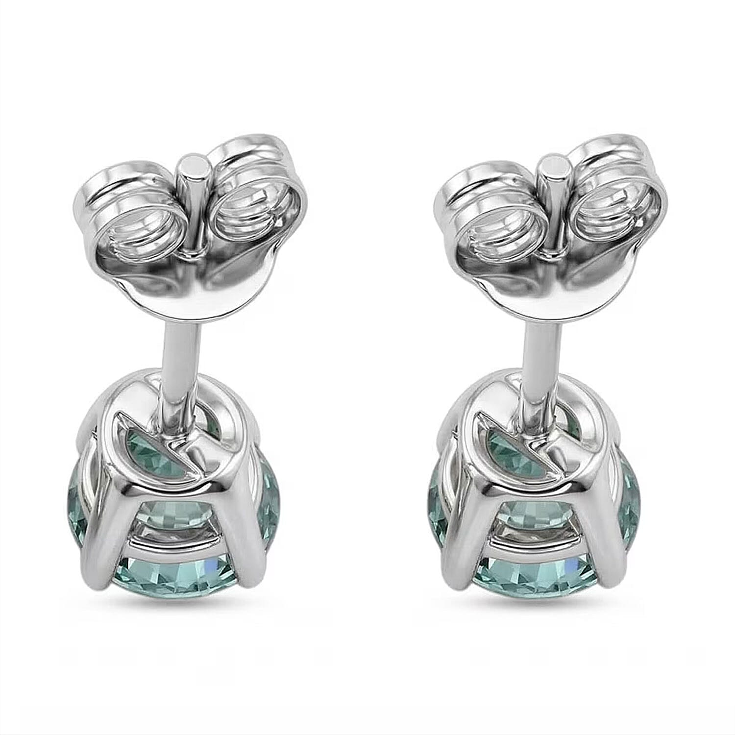 Luxuriant Lab Grown Green Diamond (IR) (SI) 1.50 ctw Classic Solitaire Stud Earrings in Rhodium Over Sterling Silver